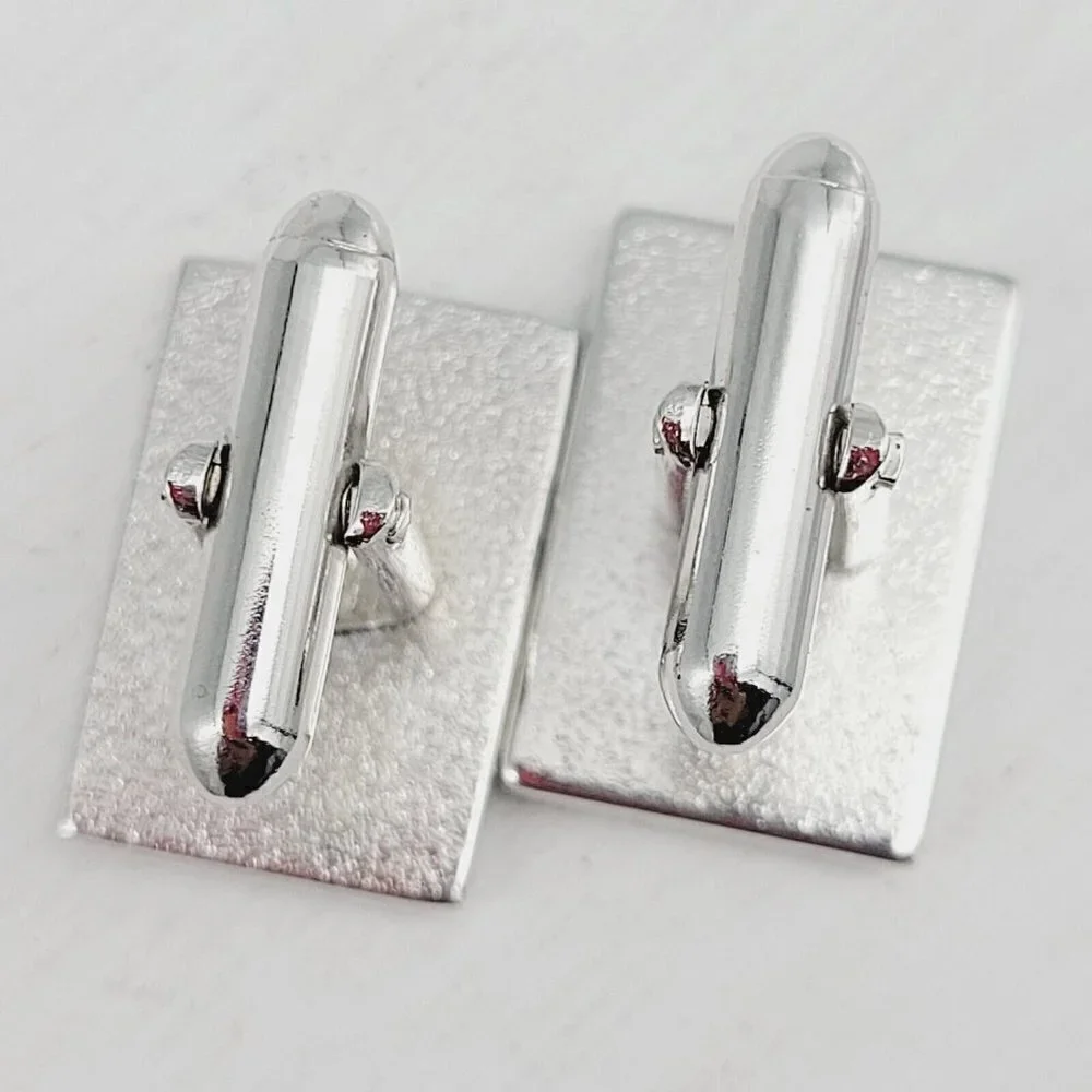 Contemporary Rectangular Cufflinks Silver Tone Clean Lines Men's Accessories
